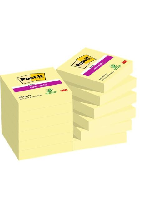 Öntapadó jegyzettömb csomag, 48x48 mm, 12x90 lap, 3M POSTIT "Super Sticky", sárga (LP62212SSCYEU)