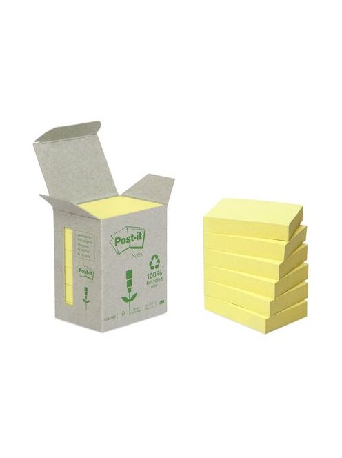 Öntapadó jegyzettömb, 38x51 mm, 6x100 lap, környezetbarát, 3M POSTIT, sárga (LP6531B)