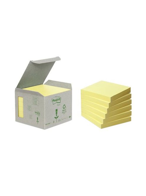 Öntapadó jegyzettömb, 76x76 mm, 6x100 lap, környezetbarát, 3M POSTIT, sárga (LP6541B)