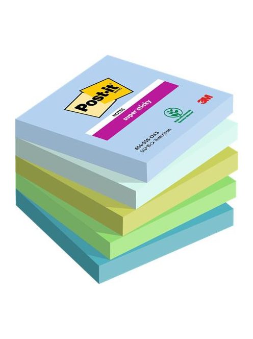 Öntapadó jegyzettömb, 76x76 mm, 5x90 lap, 3M POSTIT "Super Sticky Oasis", vegyes színek (LP6545SSOAS)
