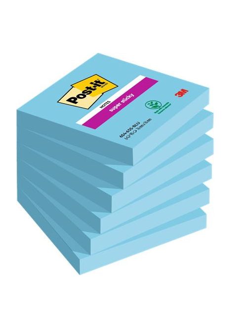 Öntapadó jegyzettömb, 76x76 mm, 6x90 lap, 3M POSTIT "Super Sticky", kék (LP6546SSBLU)