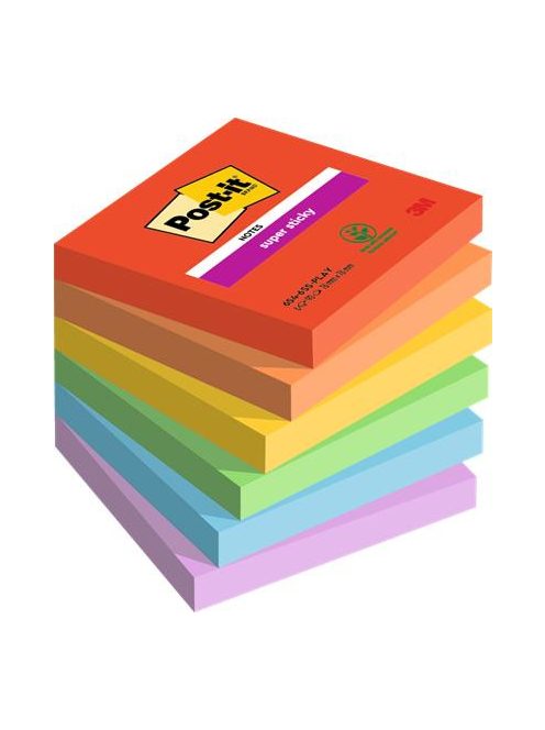 Öntapadó jegyzettömb, 76x76 mm, 6x90 lap, 3M POSTIT "Super Sticky Playful", vegyes színek (LP6546SSPLA)