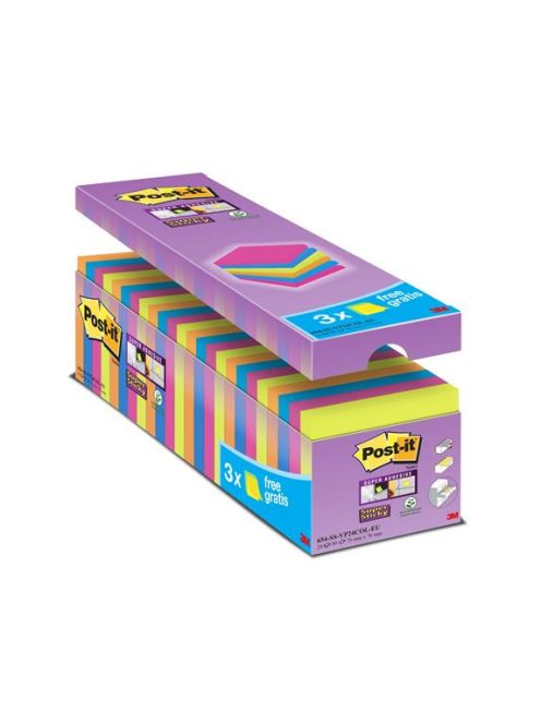 Öntapadó jegyzettömb csomag, 76x76 mm, 24x90 lap, 3M POSTIT "Super Sticky", vegyes (LP654P24CS)