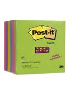 Öntapadó jegyzettömb, 76x76 mm, 12x90 lap, 3M POSTIT "Super Sticky", vegyes (LP654SUC)