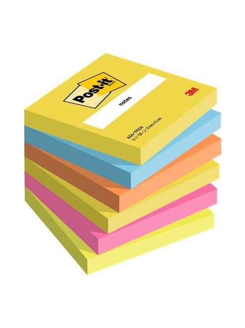 Öntapadó jegyzettömb, 76x76 mm, 6x100 lap, 3M POSTIT "Energetic", vegyes  színek (LP654TFEN)