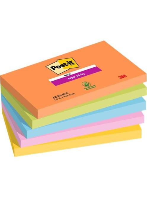 Öntapadó jegyzettömb, 76x127 mm, 5x90 lap, 3M POSTIT "Super Sticky Boots", vegyes színek (LP6555SSBO)