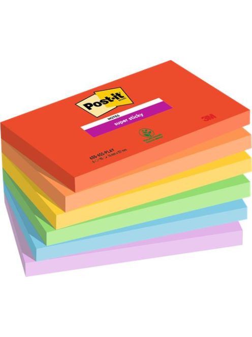 Öntapadó jegyzettömb, 76x127 mm, 6x90 lap, 3M POSTIT "Super Sticky Playful", vegyes színek (LP6556SSPLA)