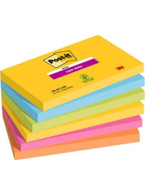 Öntapadó jegyzettömb, 76x127 mm, 6x90 lap, 3M POSTIT, "Super Sticky", Carnival (LP6556SSR)