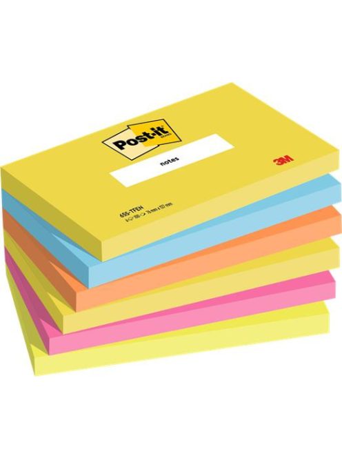 Öntapadó jegyzettömb, 76x127 mm, 6x100 lap, 3M POSTIT "Energetic", vegyes színek (LP655TFEN)