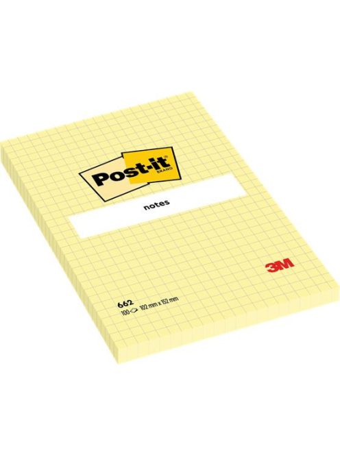 Öntapadó jegyzettömb, 102x152 mm, 100 lap, kockás, 3M POSTIT, sárga (LP6621)