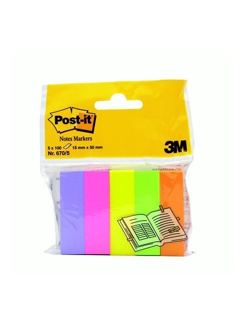 Jelölőcímke, papír, 5x100 lap, 15x50 mm, 3M POSTIT, vegyes (LP6705)