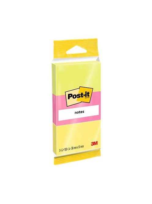 Öntapadó jegyzettömb, 38x51 mm, 3x100 lap, 3M POSTIT, neon színek (LP6812)