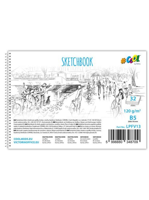Vázlatfüzet, famentes, B5, spirál, 32 lap, COOL BY VICTORIA (LPFV13)