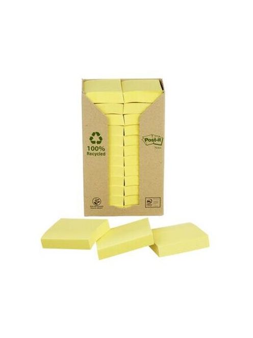 Öntapadó jegyzettömb, 38x51 mm, 24x100 lap, környezetbarát, 3M POSTIT, sárga (LPK6531T)