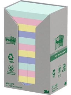   Öntapadó jegyzettömb, 38x51 mm, 24x100 lap, környezetbarát, 3M POSTIT "Nature", vegyes pasztell színek (LPN6531RPT)