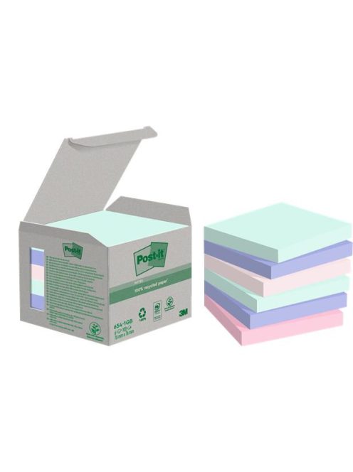 Öntapadó jegyzettömb, 76x76 mm, 6x100 lap, környezetbarát, 3M POSTIT "Nature", vegyes pasztell színek (LPN6541GB)
