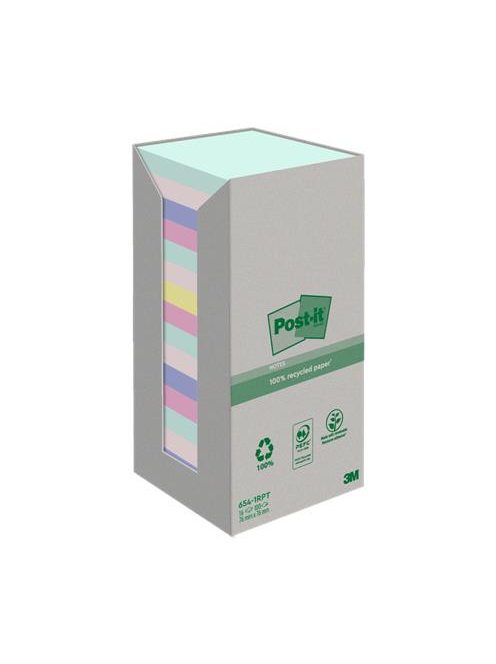 Öntapadó jegyzettömb, 76x76 mm, 16x100 lap, környezetbarát, 3M POSTIT "Nature", vegyes pasztell színek (LPN6541RPT)