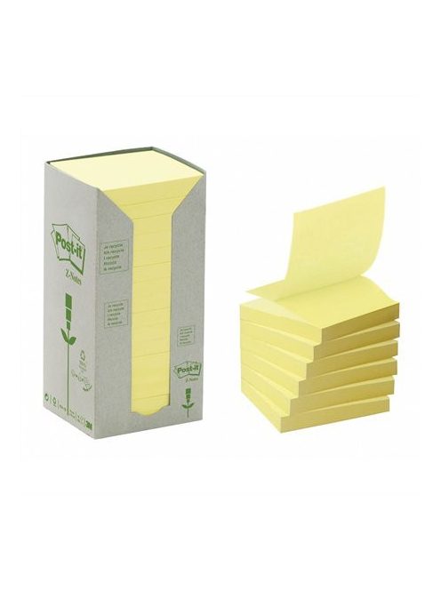 Öntapadó jegyzettömb, "Z", 76x76 mm, 16x100 lap, környezetbarát, 3M POSTIT, sárga (LPR3301T)