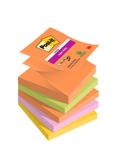 Öntapadó jegyzettömb, "Z", 76x76 mm, 5x90 lap, 3M POSTIT "Super Sticky Boots", vegyes színek (LPR3305SSBO)