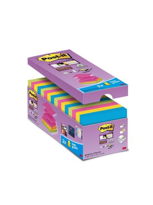 Öntapadó jegyzettömb csomag, "Z", 76x76 mm, 16x90 lap, 3M POSTIT, "Super Sticky", vegyes (LPR330CS)