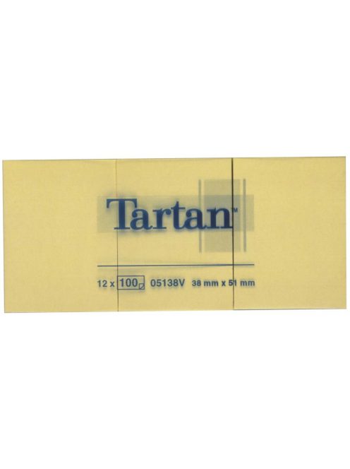 Öntapadó jegyzettömb, 38x51 mm, 100 lap, 12 tömb/cs, TARTAN, sárga (LPT5138)