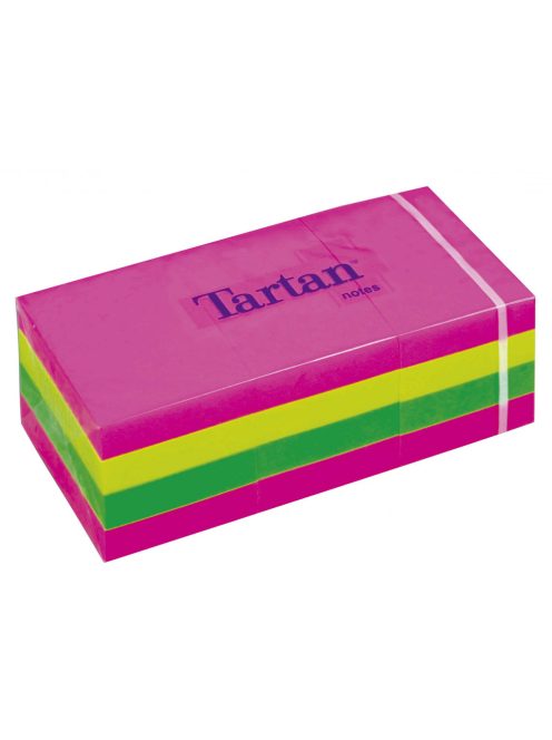 Öntapadó jegyzettömb, 38x51 mm, 100 lap, 12 tömb/cs, TARTAN, vegyes neon színek (LPT5138N)
