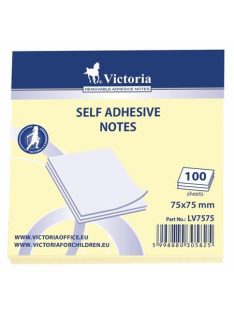   Öntapadó jegyzettömb, 75x75 mm, 100 lap, VICTORIA OFFICE, sárga (LV7575)