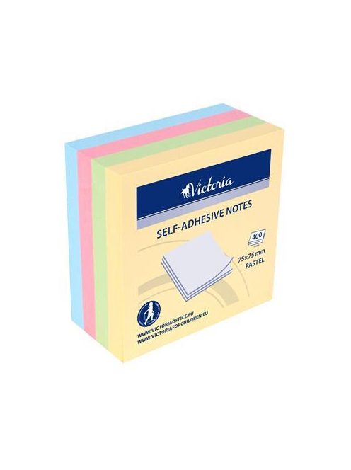 Öntapadó jegyzettömb, 75x75 mm, 400 lap, VICTORIA OFFICE, pasztell (LV7575P4)