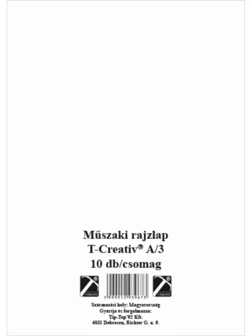 Műszaki rajzlap T-Creativ A310 "190 g-os, famentes, A/3 ;10 ív/csom." 939673