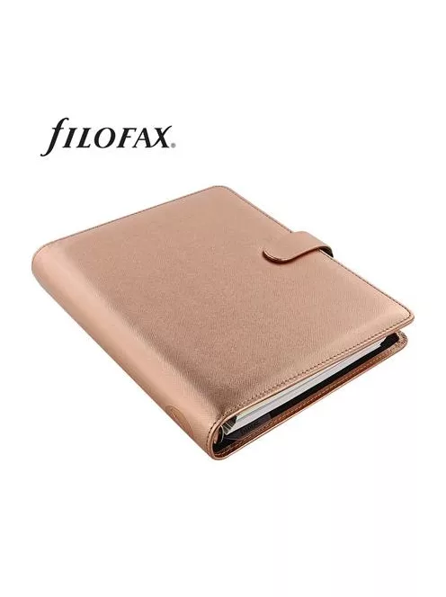 Kalendárium, gyűrűs, betétlapokkal, A5 méret, FILOFAX, "Saffiano Metallic", rózsaarany (NFX022572)