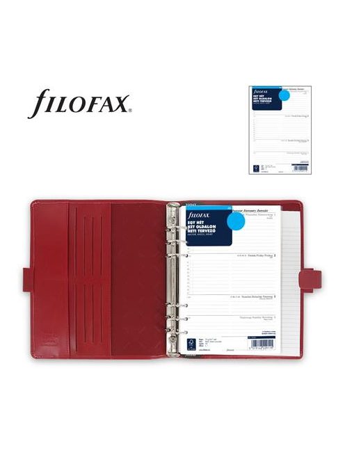 Kalendárium, gyűrűs, betétlapokkal, A5, FILOFAX "Metropol", vörös (NFX026972)