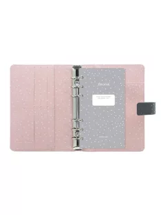   Kalendárium, gyűrűs, betétlapokkal, personal méret, FILOFAX, "Confetti", fekete (NFX028722)
