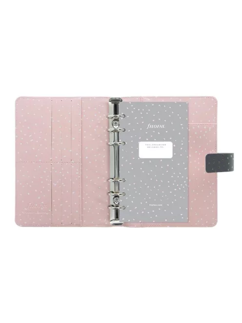 Kalendárium, gyűrűs, betétlapokkal, personal méret, FILOFAX, "Confetti", fekete (NFX028722)