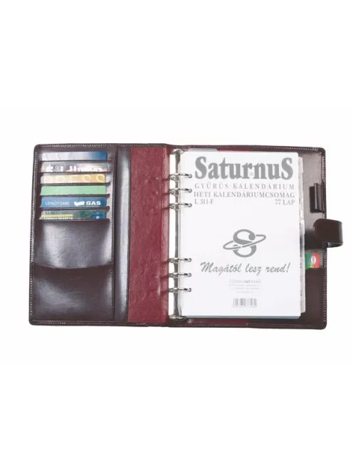 Kalendárium, gyűrűs, betétlapokkal, "L", újrahasznosított bőr, SATURNUS, "418", fekete (NKL418FK)
