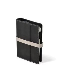   Kalendárium, gyűrűs, betétlapokkal, "M", műbőr, SATURNUS,"225",fekete-szürke