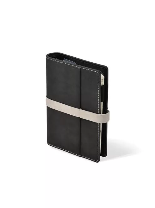 Kalendárium, gyűrűs, betétlapokkal, "M", műbőr, SATURNUS,"225",fekete-szürke