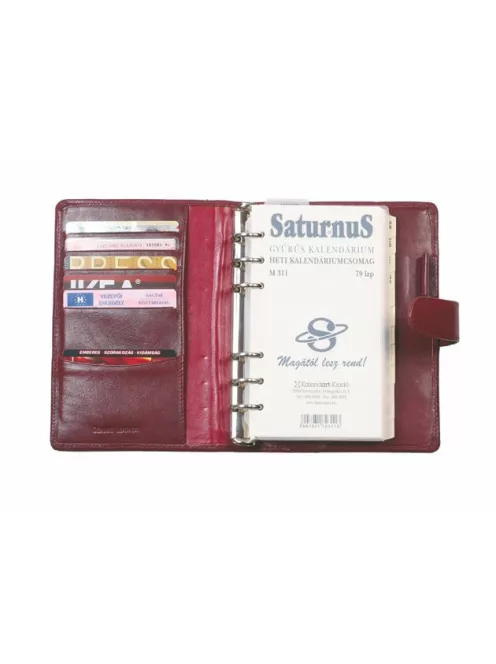 Kalendárium, gyűrűs, betétlapokkal, "S", marhabőr, SATURNUS, "212", barna (NKS212B)