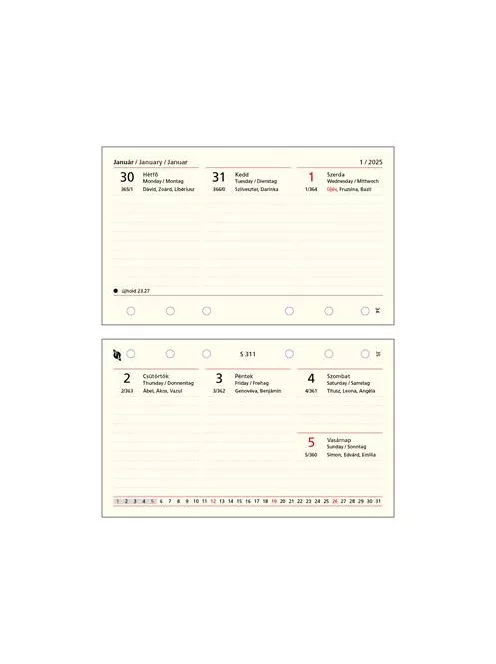Kalendárium betét, tervező, heti, "S", SATURNUS, chamois 2025