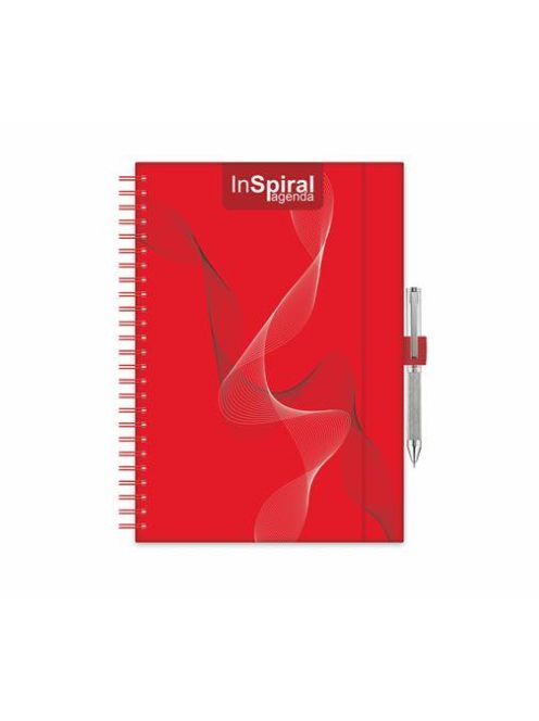 Naptár, tervező, A5, heti, DAYLINER, "InSpiral", piros-piros (NSA5HPP)