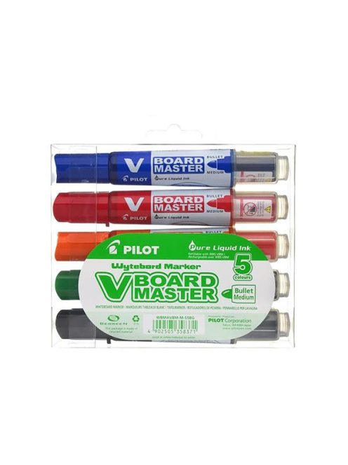 Táblamarker készlet, 2,3 mm, kúpos, PILOT "V-Board Master", 5 különböző szín (PBMTK5)