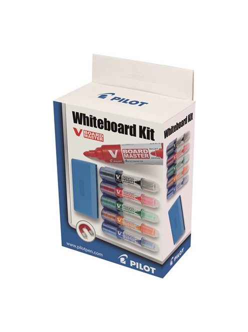 Táblamarker készlet, 2,3 mm, kúpos, tartóval és szivaccsal, PILOT "V-Board Master", 5 különböző szín (PBMTKE)