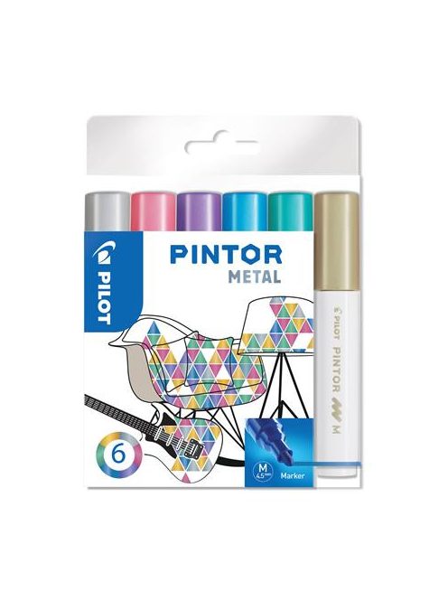 Dekormarker készlet, 1,4 mm, PILOT "Pintor M" 6 különböző metál szín (PDMPTMM6)