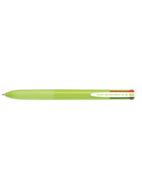 Golyóstoll, 0,27 mm, nyomógombos, világoszöld tolltest, PILOT "Super Grip G", négyszínű (PSGGNY4Z)