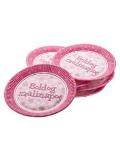   Tányér, papír, 23 cm, "Boldog Születésnapot", rózsaszín (PTFUN001)