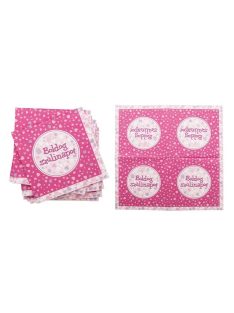   Szalvéta, 3 rétegű, 33x33 cm, "Boldog Születésnapot", rózsaszín (PTFUN002)