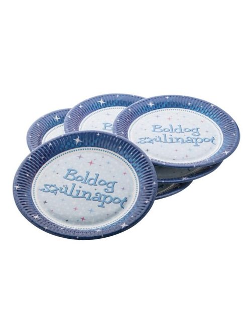 Tányér, papír, 23 cm, "Boldog Születésnapot", kék (PTFUN004)