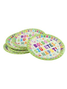   Tányér, papír, 23 cm, "Boldog születésnapot/Zászlós" (PTFUN045)