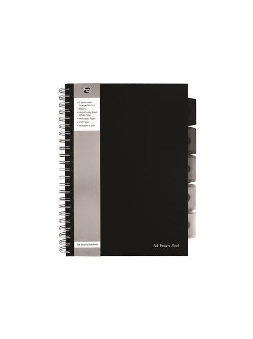 Spirálfüzet, A4, vonalas, 125 lap, PUKKA PAD "Black project book", fekete (PUPBA4V)