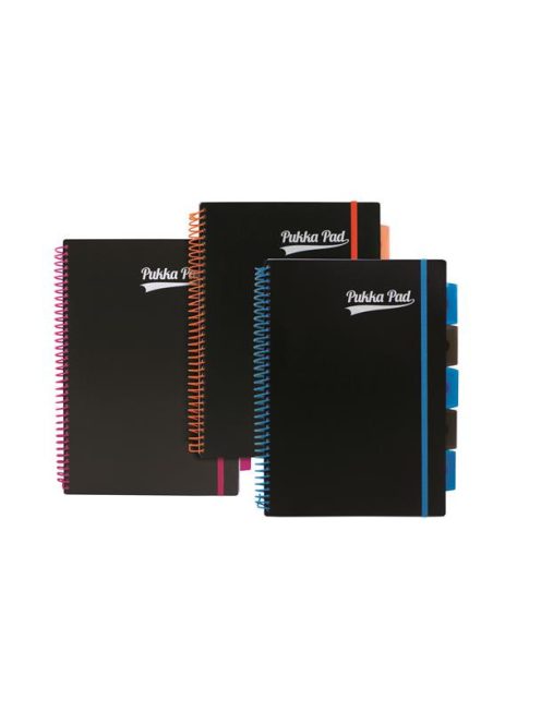 Spirálfüzet, A4, vonalas, 100 lap, PUKKA PAD, "Neon black project book" (PUPN7664V)