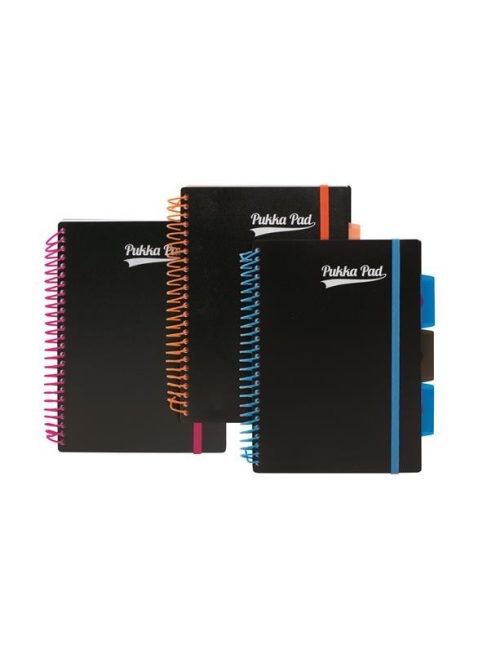Spirálfüzet, A5, vonalas, 100 lap, PUKKA PAD, "Neon black project book" (PUPN7665V)